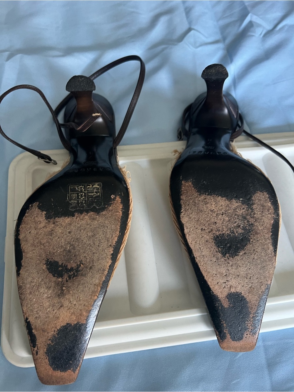 Casadei Brown Corduroy & Dark Brown Leather Slingback Heels - Picture 8 of 14